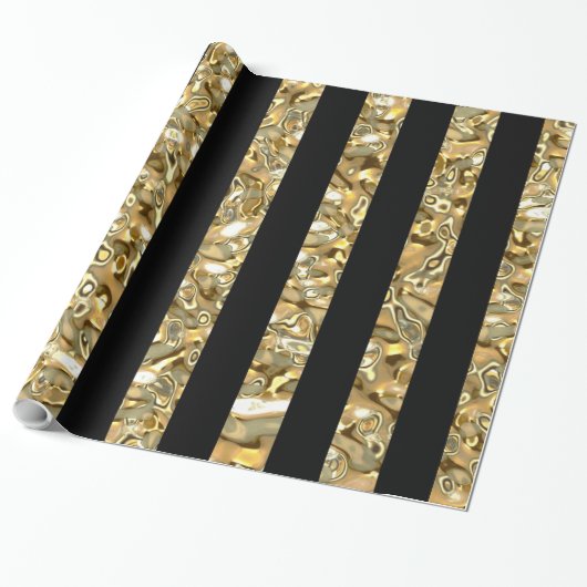 Elegant Gold en Black Striped Cadeaupapier (Uitgerold)