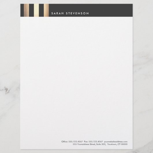 Elegant Gold en Black Striped DesignerLetterhead Gepersonaliseerd Briefhoofd (Voorkant)