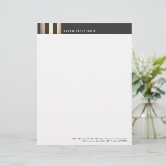 Elegant Gold en Black Striped DesignerLetterhead Gepersonaliseerd Briefhoofd (Staand voorkant)