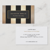 Elegant Gold en Black Striped Interior Decorator Visitekaartje (Voorkant / Achterkant)