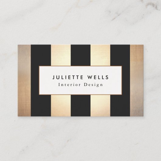 Elegant Gold en Black Stripes Interior Designer Visitekaartje (Voorkant)