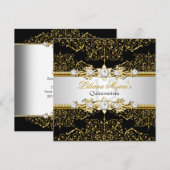 Elegant Gold en Black Swirl Damask Quinceanera Kaart (Voorkant / Achterkant)