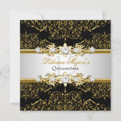 Elegant Gold en Black Swirl Damask Quinceanera Kaart (Voorkant)