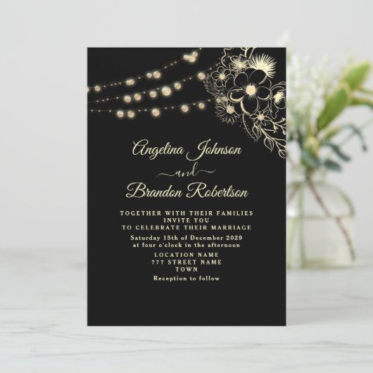 Elegant Gold en Black Wedding Kaart (Staand voorkant)