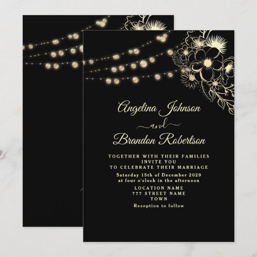 Elegant Gold en Black Wedding Kaart (Voorkant / Achterkant)