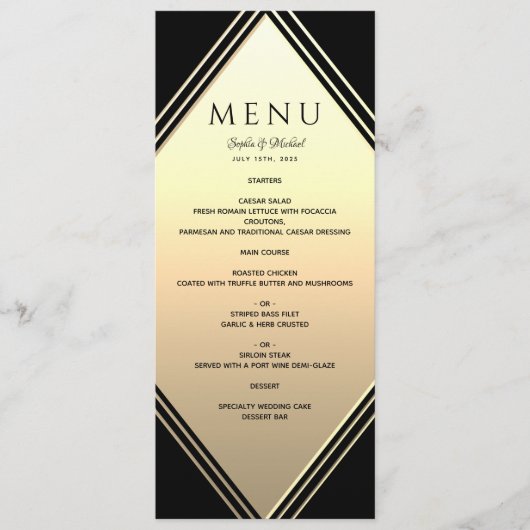 Elegant Gold en Black Wedding Menu (Voorkant)