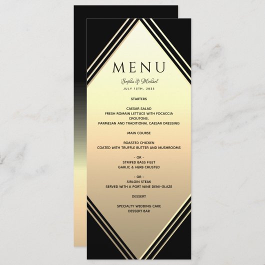 Elegant Gold en Black Wedding Menu (Voorkant / Achterkant)