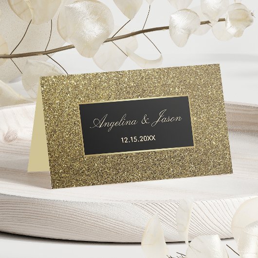 Elegant Gold en Black Wedding Plaatskaartje