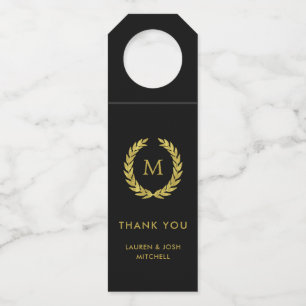 Elegant Gold en Black Wreath   Monogram Flessenhanger