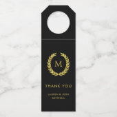 Elegant Gold en Black Wreath | Monogram Flessenhanger (Voorkant)