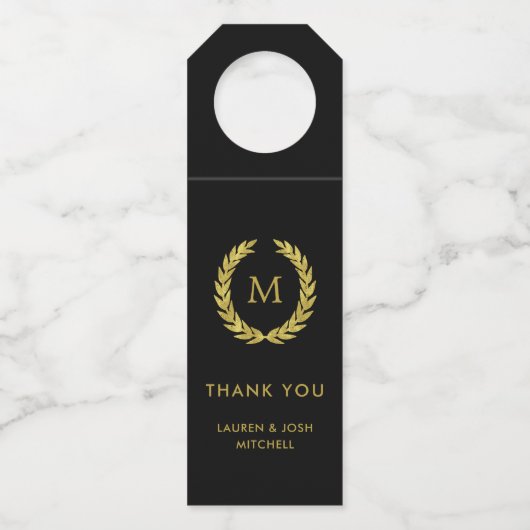 Elegant Gold en Black Wreath | Monogram Flessenhanger (Voorkant)