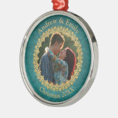 Elegant Gold en Blauwgroen aangepaste foto Metalen Ornament (Links)