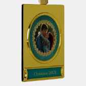 Elegant Gold en Blauwgroen aangepaste foto Verguld Banner Ornament (Rechts)