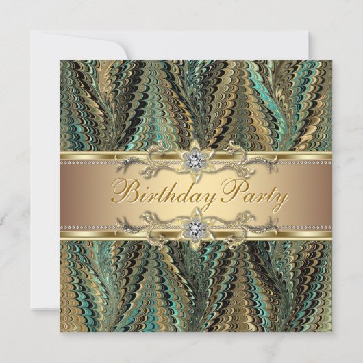 Elegant Gold en Blauwgroen Blue Birthday Party Kaart (Voorkant)