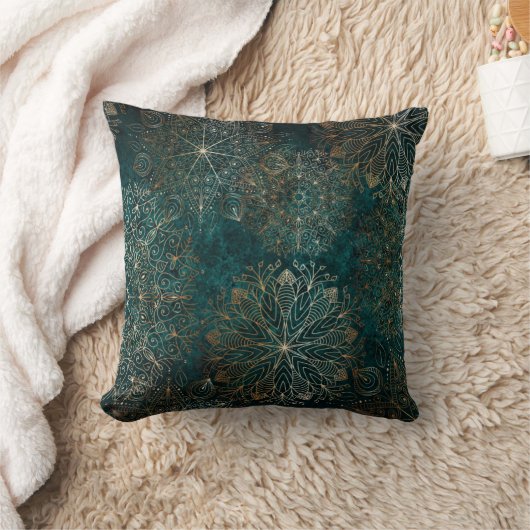 Elegant Gold en Blauwgroen Green Floral Mandala Pa Kussen (Deken)
