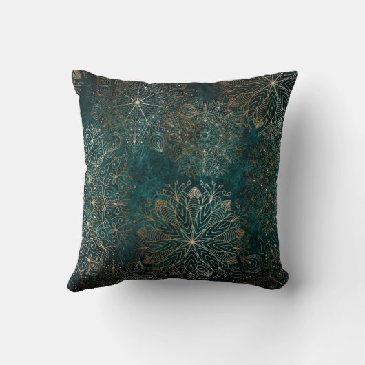 Elegant Gold en Blauwgroen Green Floral Mandala Pa Kussen (Achterkant)