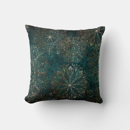 Elegant Gold en Blauwgroen Green Floral Mandala Pa Kussen (Voorkant)