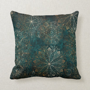 Elegant Gold en Blauwgroen Green Floral Mandala Pa Kussen