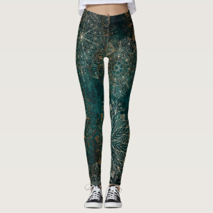 Elegant Gold en Blauwgroen Green Floral Mandala Pa Leggings