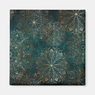 Elegant Gold en Blauwgroen Green Floral Mandala Pa Magneet