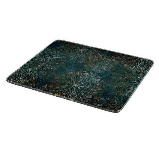 Elegant Gold en Blauwgroen Green Floral Mandala Pa Snijplank (Hoek)