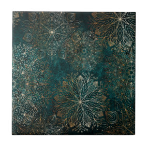 Elegant Gold en Blauwgroen Green Floral Mandala Pa Tegeltje