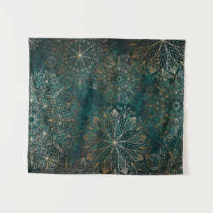Elegant Gold en Blauwgroen Green Floral Mandala Pa Wandkleed