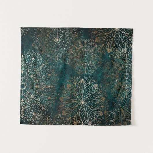 Elegant Gold en Blauwgroen Green Floral Mandala Pa Wandkleed (Voorkant (horizontaal))