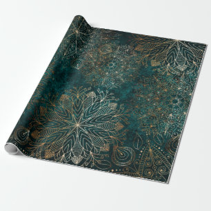 Elegant Gold en Blauwgroen groen Floral Mandala Pa Cadeaupapier