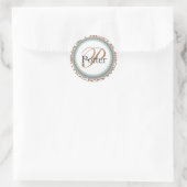 Elegant Gold en Blauwgroen monogrammed Wedding Sti Ronde Sticker (Tas)