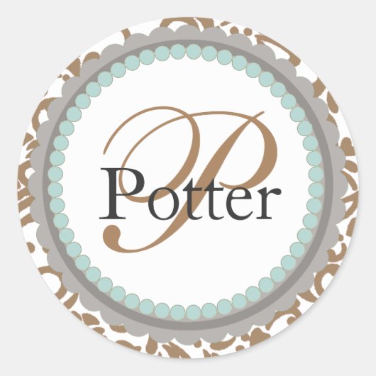 Elegant Gold en Blauwgroen monogrammed Wedding Sti Ronde Sticker (Voorkant)