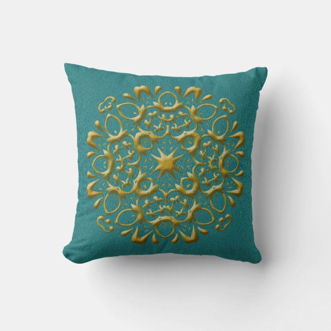 Elegant Gold en Blauwgroen Pillow Kussen (Voorkant)