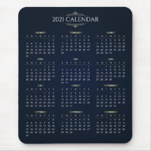Elegant Gold en Blue 2021-kalender | Mousepad