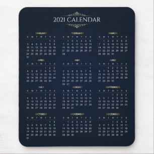 Elegant Gold en Blue 2021-kalender   Mousepad Muismat