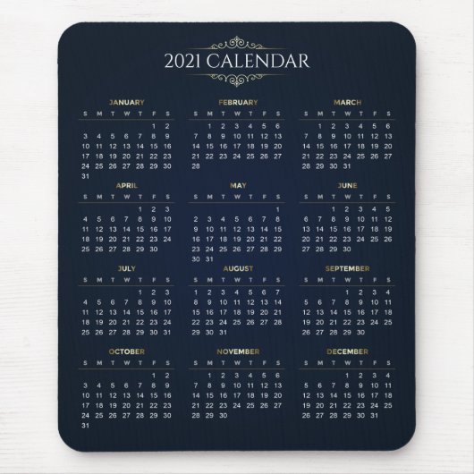 Elegant Gold en Blue 2021-kalender | Mousepad Muismat (Voorkant)