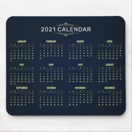 Elegant Gold en Blue 2021-kalender | Mousepad Muismat