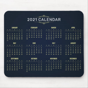 Elegant Gold en Blue 2021-kalender   Mousepad Muismat