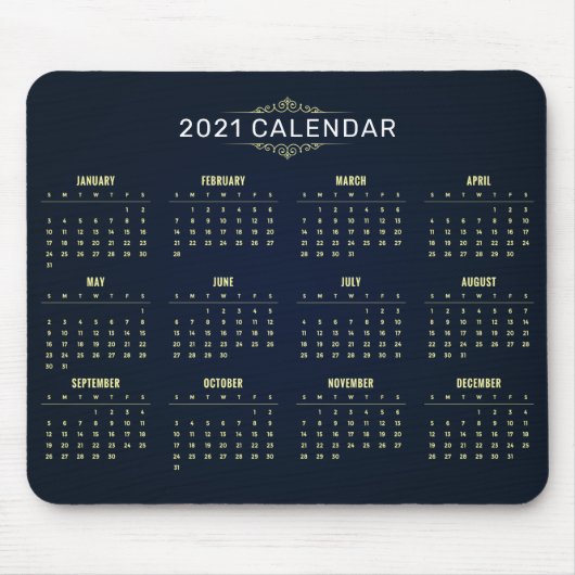 Elegant Gold en Blue 2021-kalender | Mousepad Muismat (Voorkant)