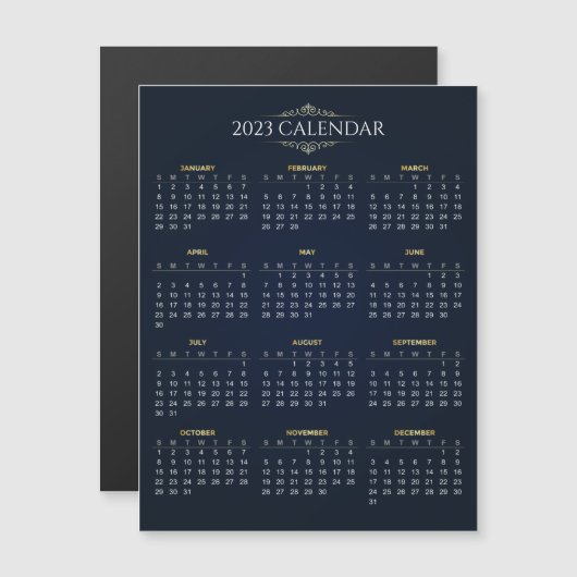 Elegant Gold en Blue 2023 Calendar Magnetic Card (Voorkant / Achterkant)
