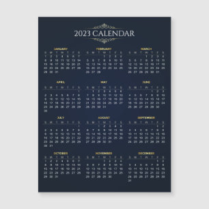 Elegant Gold en Blue 2023 Calendar Magnetic Card