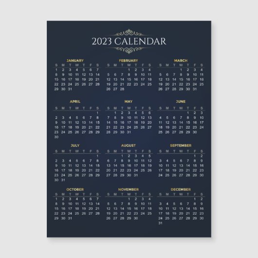 Elegant Gold en Blue 2023 Calendar Magnetic Card (Voorkant)