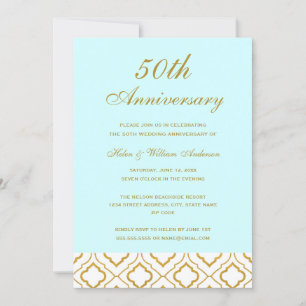 Elegant Gold en Blue 50th Wedding Jubileum Kaart