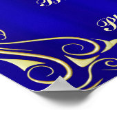 Elegant Gold en Blue Birthday Welcome Sign Poster (Hoek)