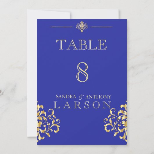 Elegant Gold- en Blue Damask-tabelnummers Kaart (Voorkant)