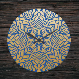 Elegant Gold en Blue Floral Mandala Grote Klok