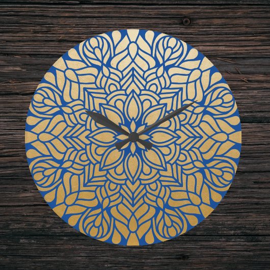 Elegant Gold en Blue Floral Mandala Grote Klok