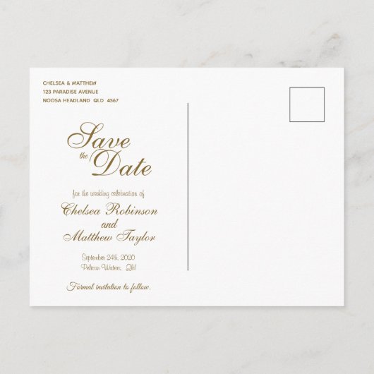 Elegant Gold en Blue Lace Save the Date Briefkaart (Achterkant)
