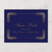 Elegant Gold en Blue Lace Save the Date Briefkaart (Voorkant)