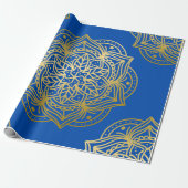 Elegant Gold en Blue Mandala Pattern Cadeaupapier (Uitgerold)