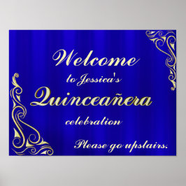 Elegant Gold en Blue Quinceanera Welcome Sign. Poster